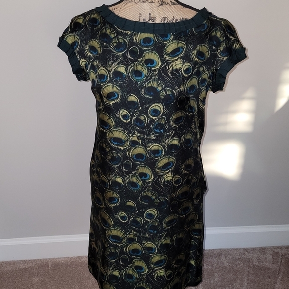 Milly of New York Dresses & Skirts - Milly Green/ Blue/ Multi Color Peacock Print Silk Shift